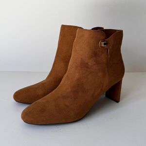 Alfani Boots Womens Size 8.5 Cognac Suede Ankle Booties Block Heel Zip PAAMF